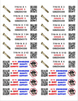 DIY 1" X 4" LABELS GRADE 8 COARSE THREAD 1/4-20 TO 1"-8 (LABELS ONLY)