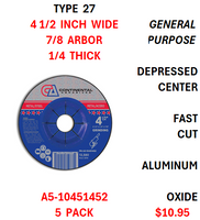 4 1/2  X  1/4  X  7/8  GENERAL  PURPOSE  GRINDING  WHEEL (5PACK)
