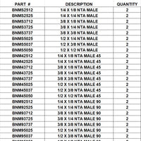 XBNMS37  NTA  MALE  CONNECTORS  1/4  3/8  1/2