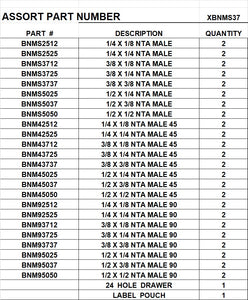 XBNMS37  NTA  MALE  CONNECTORS  1/4  3/8  1/2