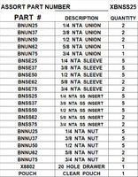 XBNSS25  NTA NUTS SLEEVES INSERTS BRASS ASSORTMENT
