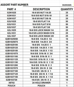 XG2N1025 DRAWER 18-8 STAINLESS STEEL BOLTS 1/4-20, 5/16-18, 3/8-16