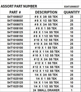 XS4T1008037 STAINLESS STEEL TEK SCREWS SMALL MOBILE DRAWER