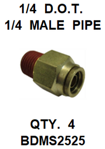 BDMS2525  1/4  X  1/4  D.O.T.  MALE  CONNECTOR (4 PACK)