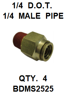 BDMS2525  1/4  X  1/4  D.O.T.  MALE  CONNECTOR (4 PACK)