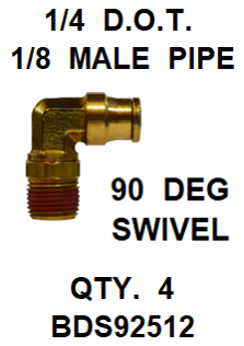 BDS92512  1/4  X  1/8  D.O.T.  MALE  CONNECTOR 90 DEGREES W/ SWIVEL (4 PACK)