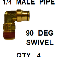 BDS92525  1/4  X  1/4  D.O.T.  MALE  CONNECTOR 90 DEGREES W/ SWIVEL (4 PACK)