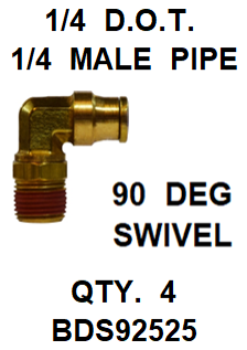 BDS92525  1/4  X  1/4  D.O.T.  MALE  CONNECTOR 90 DEGREES W/ SWIVEL (4 PACK)