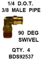 BDS92537  1/4  X  3/8  D.O.T.  MALE  CONNECTOR 90 DEGREES W/ SWIVEL (4 PACK)
