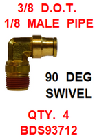 BDS93712  3/8  X  1/8  D.O.T.  MALE  CONNECTOR 90 DEGREES W/ SWIVEL (4 PACK)
