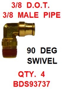 BDS93737  3/8  X  3/8  D.O.T.  MALE  CONNECTOR 90 DEGREES W/ SWIVEL (4 PACK)