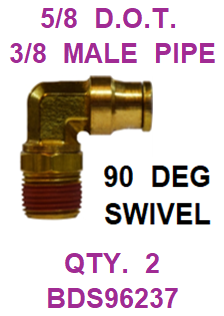 BDS96237  5/8  X  3/8  D.O.T.  MALE  CONNECTOR 90 DEGREES W/ SWIVEL (2 PACK)