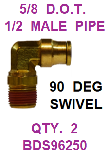 BDS96250  5/8  X  1/2  D.O.T.  MALE  CONNECTOR 90 DEGREES W/ SWIVEL (2 PACK)