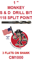 CM1000  1"  MONKEY  S & D  DRILL  BIT  WITH 3  FLATS  ON  SHANK
