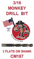 CM187  3/16  MONKEY  DRILL  BIT WITH 3  FLATS  ON SHANK
