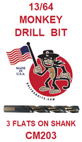 CM203  13/64  MONKEY  DRILL  BIT WITH 3  FLATS  ON SHANK
