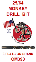 CM390  25/64  MONKEY  DRILL  BIT WITH 3  FLATS  ON SHANK

