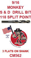 CM562  9/16  MONKEY  S & D  DRILL  BIT  WITH 3  FLATS  ON  SHANK
