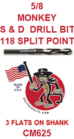 CM625  5/8  MONKEY  S & D  DRILL  BIT  WITH 3  FLATS  ON  SHANK

