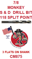 CM875  7/8  MONKEY  S & D  DRILL  BIT  WITH 3  FLATS  ON  SHANK
