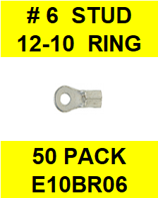 E10BR06  #6  NON INSULATED  12-10  GAUGE  RING  TERMINAL (50 PACK)