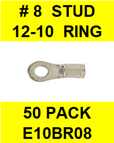 E10BR08  #8  NON INSULATED  12-10  GAUGE  RING  TERMINAL (50 PACK)
