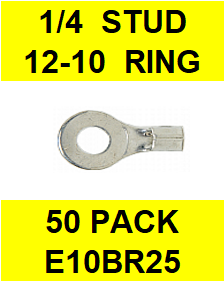 E10BR25  1/4  NON INSULATED  12-10  GAUGE  RING  TERMINAL (50 PACK)