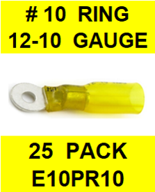 E10PR10  12-10  YELLOW  # 10  RING  POLYOFIN  SHRINK  TERMINAL (25 PACK)