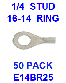 E14BR25  1/4  NON INSULATED  16-14  GAUGE  RING  TERMINAL (50 PACK)