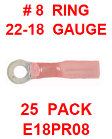 E18PR08  22-18  RED  # 8  RING  POLYOFIN  SHRINK  TERMINAL (25 PACK)