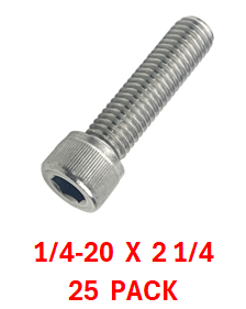 G2H1025225 1/4-20 X 2 1/4 SOCKET HEAD CAPSCREWS 18-8  25 PACK