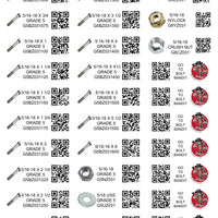DIY 1"  X  2.75" LABELS GRADE 5 COARSE THREAD 1/4 - 1/2 (LABELS ONLY)