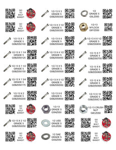 DIY 1"  X  2.75" LABELS GRADE 5 COARSE THREAD 1/4 - 1/2 (LABELS ONLY)