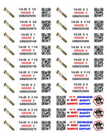 DIY 1" X 4" LABELS GRADE 8 COARSE THREAD 1/4-20 TO  1"-8 (LABELS ONLY)
