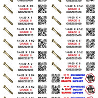 DIY 1" X 4" LABELS GRADE 8 COARSE THREAD 1/4-20 TO  1"-8 (LABELS ONLY)