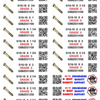 DIY 1" X 4" LABELS GRADE 8 COARSE THREAD 1/4-20 TO  1"-8 (LABELS ONLY)