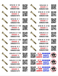 DIY 1" X 4" LABELS GRADE 8 COARSE THREAD 1/4-20 TO  1"-8 (LABELS ONLY)