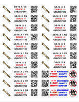 DIY 1" X 4" LABELS GRADE 8 COARSE THREAD 1/4-20 TO  1"-8 (LABELS ONLY)
