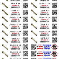 DIY 1" X 4" LABELS GRADE 8 COARSE THREAD 1/4-20 TO  1"-8 (LABELS ONLY)