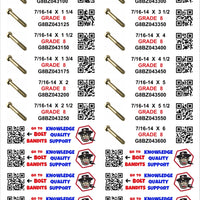 DIY 1" X 4" LABELS GRADE 8 COARSE THREAD 1/4-20 TO  1"-8 (LABELS ONLY)