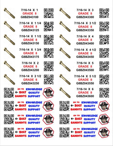 DIY 1" X 4" LABELS GRADE 8 COARSE THREAD 1/4-20 TO  1"-8 (LABELS ONLY)