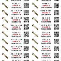 DIY 1" X 4" LABELS GRADE 8 COARSE THREAD 1/4-20 TO  1"-8 (LABELS ONLY)