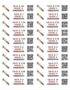 DIY 1" X 4" LABELS GRADE 8 COARSE THREAD 1/4-20 TO  1"-8 (LABELS ONLY)