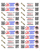 DIY 1" X 4" LABELS GRADE 8 COARSE THREAD 1/4-20 TO  1"-8 (LABELS ONLY)
