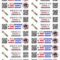 DIY 1" X 4" LABELS GRADE 8 COARSE THREAD 1/4-20 TO  1"-8 (LABELS ONLY)