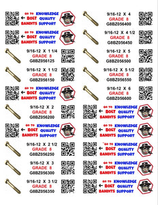 DIY 1" X 4" LABELS GRADE 8 COARSE THREAD 1/4-20 TO  1"-8 (LABELS ONLY)