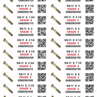 DIY 1" X 4" LABELS GRADE 8 COARSE THREAD 1/4-20 TO  1"-8 (LABELS ONLY)