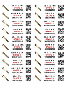 DIY 1" X 4" LABELS GRADE 8 COARSE THREAD 1/4-20 TO  1"-8 (LABELS ONLY)