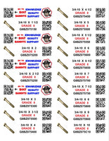 DIY 1" X 4" LABELS GRADE 8 COARSE THREAD 1/4-20 TO  1"-8 (LABELS ONLY)
