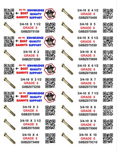 DIY 1" X 4" LABELS GRADE 8 COARSE THREAD 1/4-20 TO  1"-8 (LABELS ONLY)